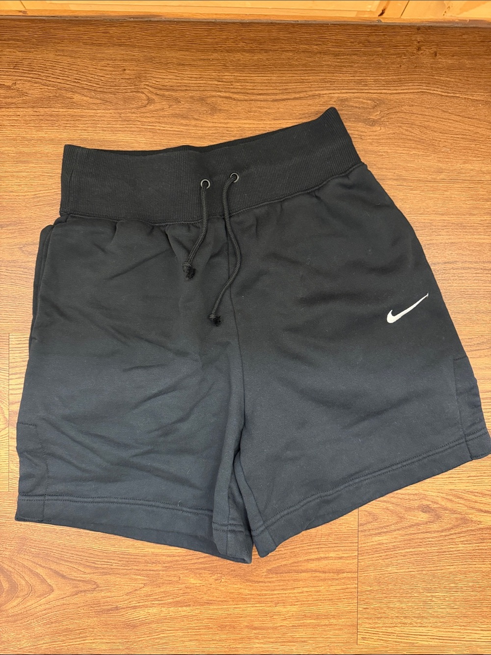 Nike Black Athletic Drawstring Shorts with White Swoosh